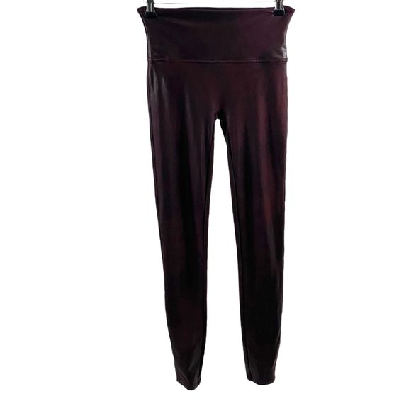 SPANX Pants - Spanx Burgundy Faux Leather Leggings Size M